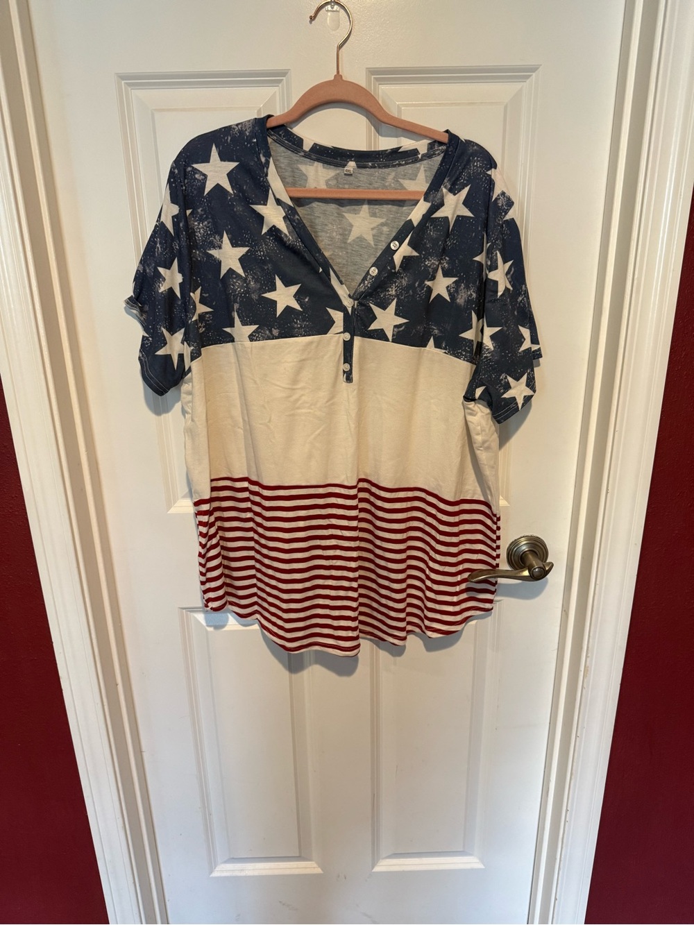 Amazon Women’s Short Sleeve Henley Top in Navy/White/Red